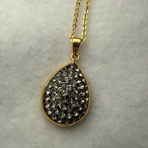 Elegant Gold, Black, CZ Pendant Necklace